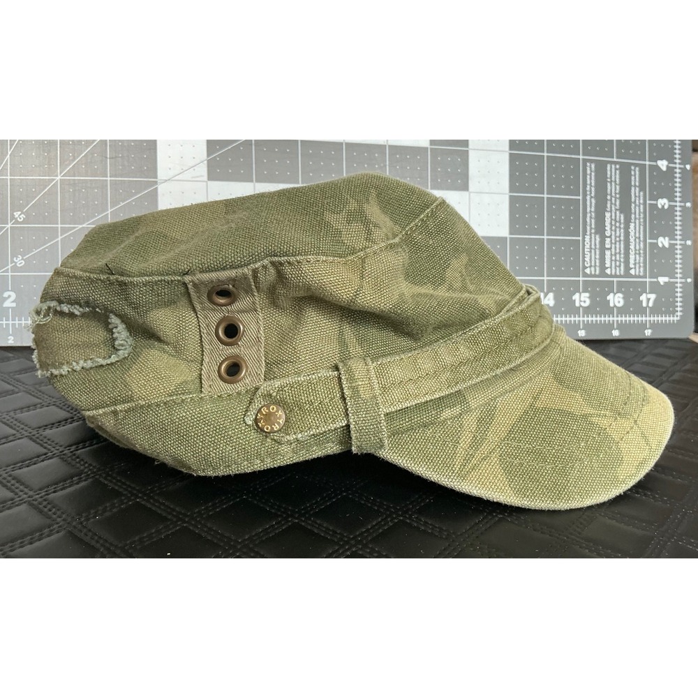 Roxy Green Camo Cadet Hat Military Style Canvas Cap Distressed Y2K Adjustable - Picture 2 of 11